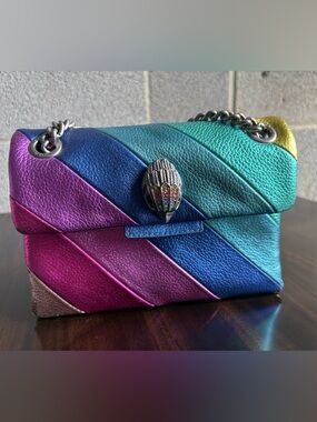 Kurt Geiger Rainbow Quilted Leather Shoulder Bag with Crystal Eagle Clasp
